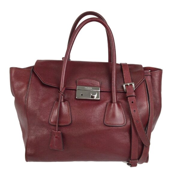 Prada Bordeaux Leather 2way Tote Bag 25 XX07906 - Picture 1 of 11